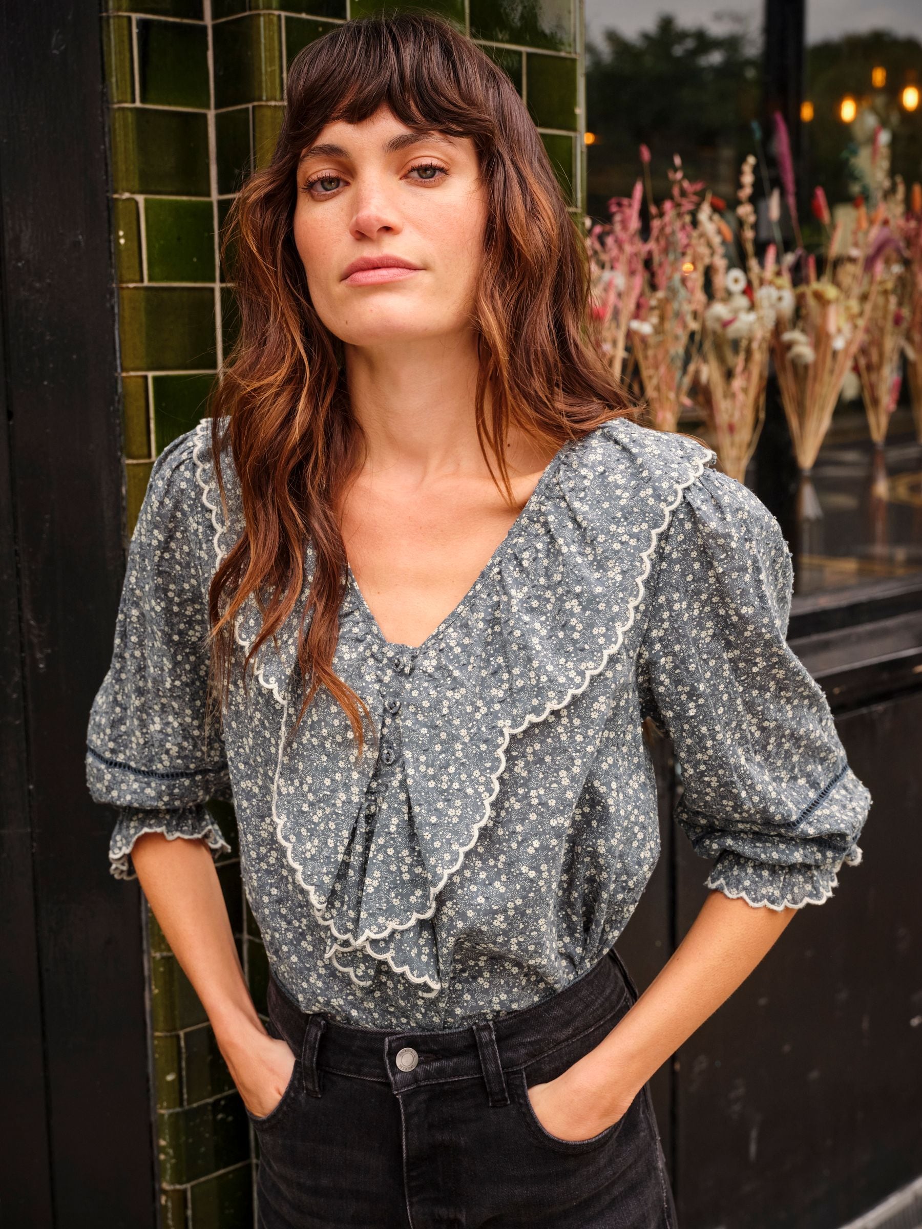 Fat Face Women's Blouse - Cotton - Blue Ditsy - Size 16 R