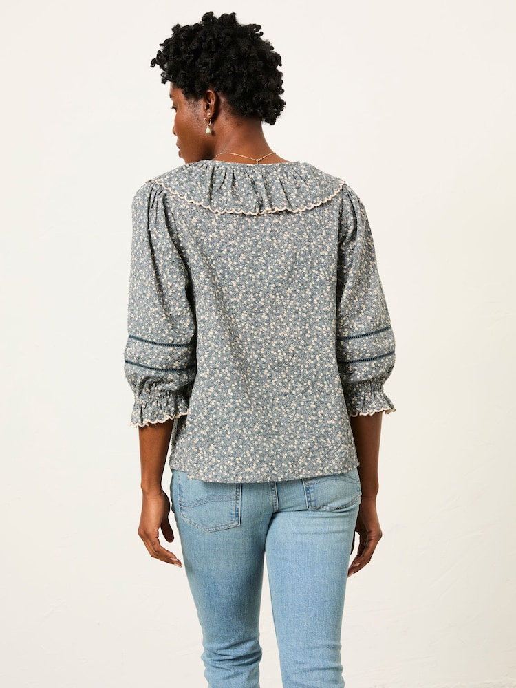 Chemisier Fille NEXT Taille 7 Ans - Gris Polyester Imprimé Floral, Col, Manches Courtes, Occasion