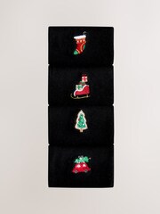Christmas Icons Embroidered Motif Ankle Socks 4 Pack - Image 6 of 7