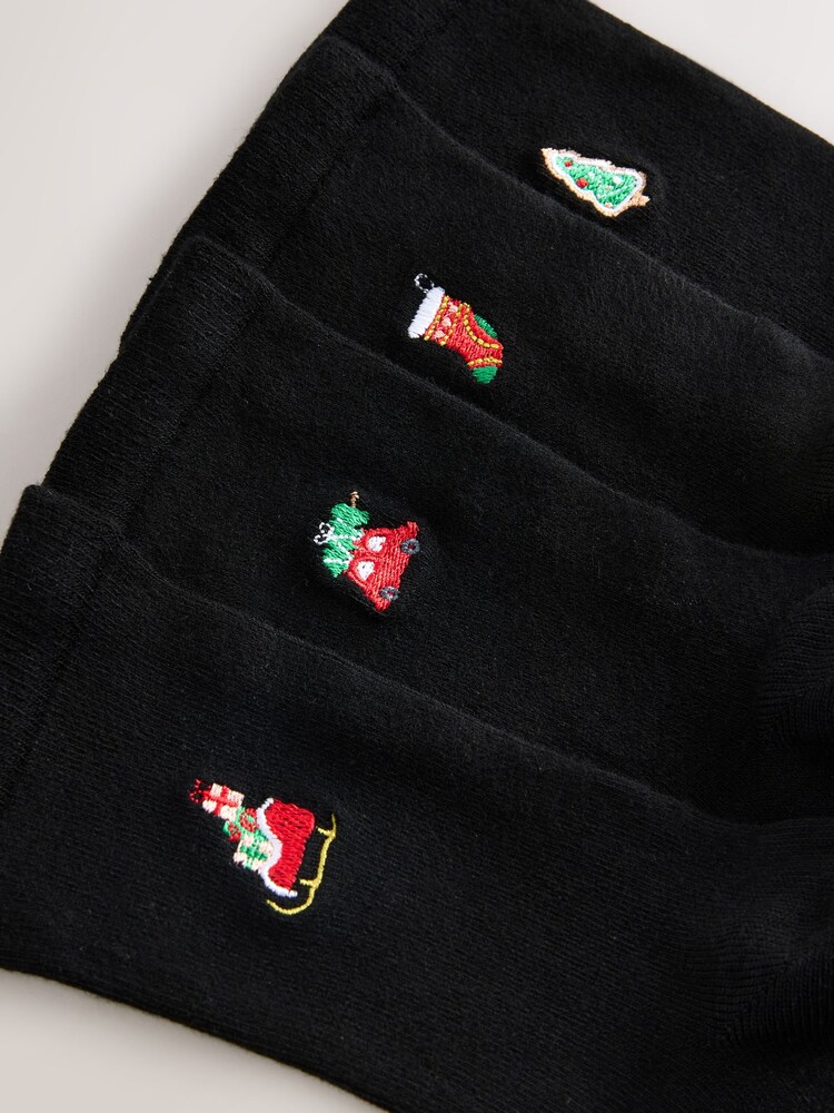 Christmas Icons Embroidered Motif Ankle Socks 4 Pack - Image 7 of 7