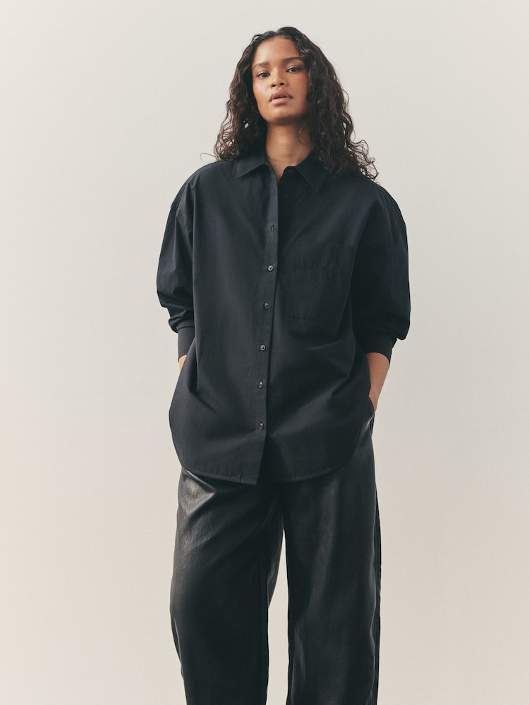 Nothing Ordinary Black Heavyweight Cotton Relaxed Shirt - Image 1 of 11 Nothing Ordinary Black Heavyweight Cotton Relaxed Shirt - Image 1 of 11