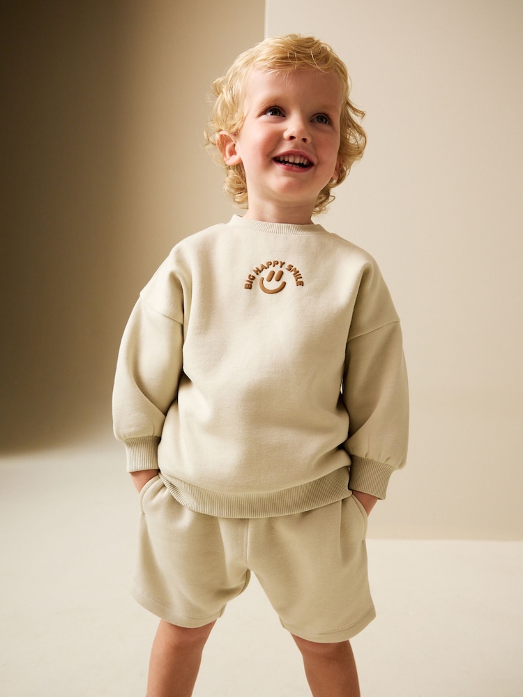 Stone Big Happy Smile Crew Neck Sweatshirt and Shorts Set (3mths-7yrs) - Image 1 of 4