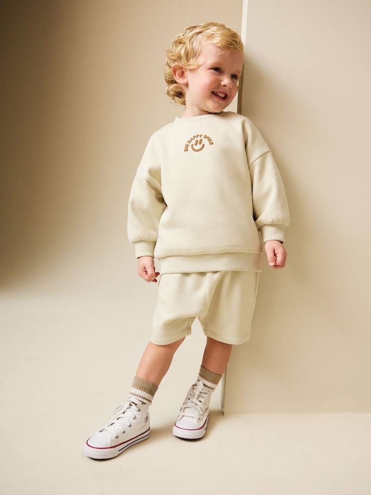 Stone Big Happy Smile Crew Neck Sweatshirt and Shorts Set (3mths-7yrs) - Image 2 of 4