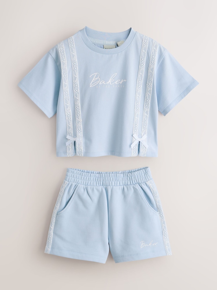 Blau - Baker by Ted Baker 2 -teiliges T-Shirt- und Shorts-Set mit Spitzenbesatz - Bild 1 von 13