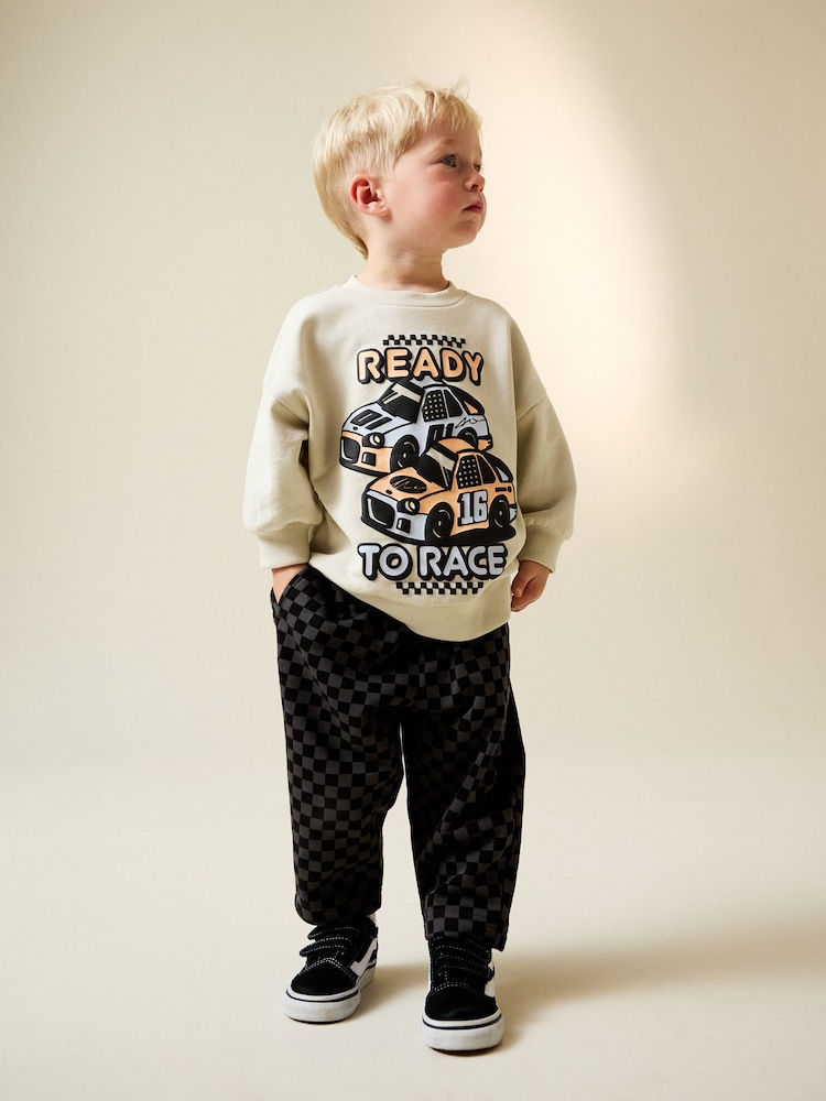 Ecru Car Crew Neck Sweatshirt and Jogger Set (3mths-7yrs) (3mths-7yrs) - Image 1 of 10 Ecru Car Crew Neck Sweatshirt and Jogger Set (3mths-7yrs) (3mths-7yrs) - Image 1 of 10