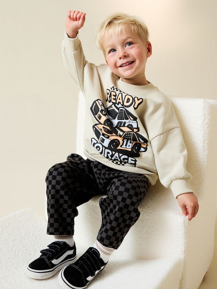 Ecru Car Crew Neck Sweatshirt and Jogger Set (3mths-7yrs) (3mths-7yrs) - Image 2 of 10 Ecru Car Crew Neck Sweatshirt and Jogger Set (3mths-7yrs) (3mths-7yrs) - Image 2 of 10
