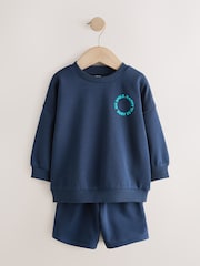 Navy Big Smile - حزمة سويت شيرت وشورت ياقة بحافة مستديرة (3 أشهر -7 سنوات) - صورة 1 من 5
