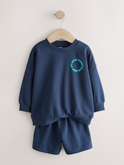 Navy Big Smile - حزمة سويت شيرت وشورت ياقة بحافة مستديرة (3 أشهر -7 سنوات) - صورة 2 من 5