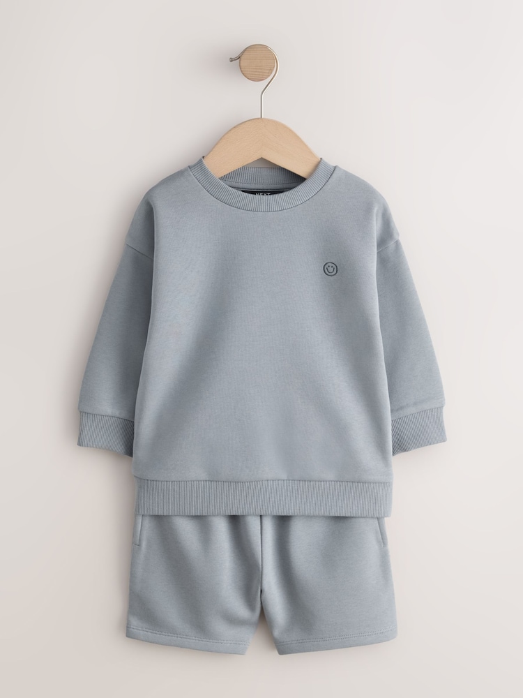 Grey Single Plain Crew Neck Sweatshirt and Shorts Set (3mths-7yrs) - Image 1 of 6