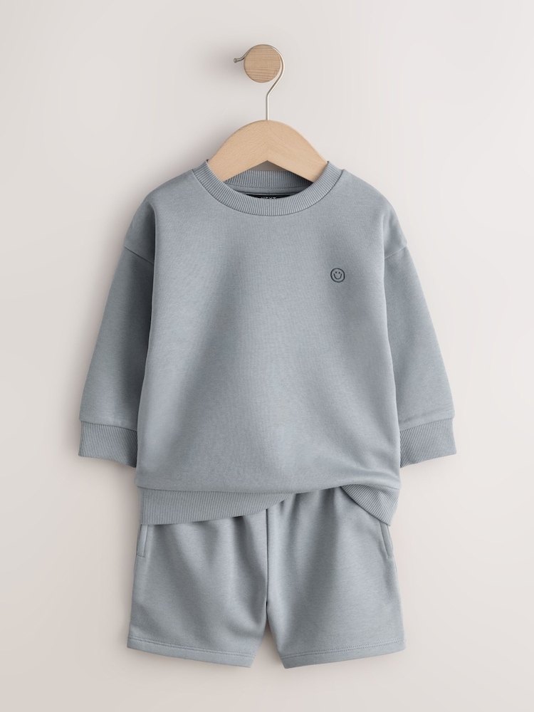 Grey Single Plain Crew Neck Sweatshirt and Shorts Set (3mths-7yrs) - Image 2 of 6