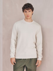 Neutral Slim Fit Textured Stitch Crew Neck Jumper - Image 1 of 4