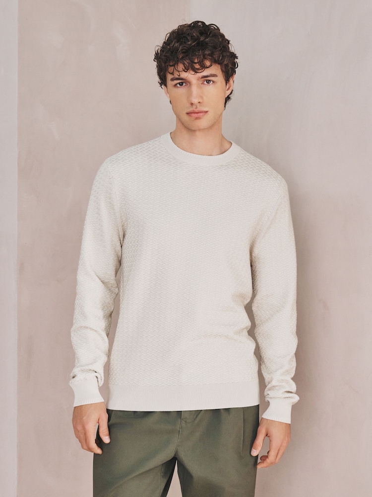 Neutral Slim Fit Textured Stitch Crew Neck Jumper - Image 1 of 4