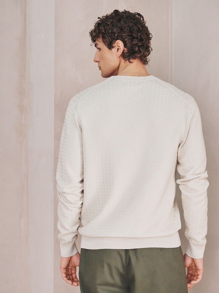 Neutral Slim Fit Textured Stitch Crew Neck Jumper - Image 4 of 4