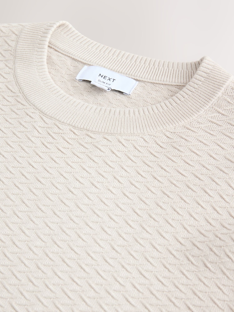뉴트럴 - Slim Fit Cotton Rich Textured Stitch Crew Neck Jumper - 7의 이미지 7