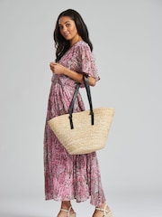 South Beach Light Brown Shoulder Straw Tote Bag - Image 2 of 5