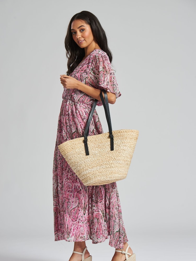 South Beach Light Brown Shoulder Straw Tote Bag - Image 2 of 5