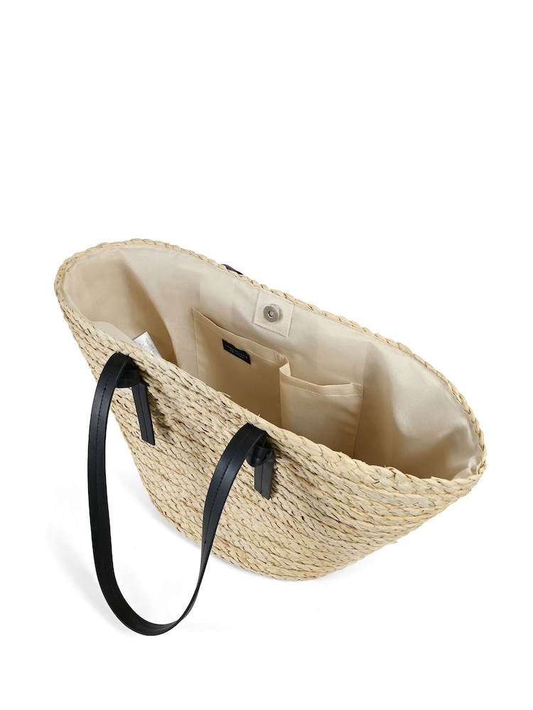 South Beach Light Brown Shoulder Straw Tote Bag - Image 5 of 5