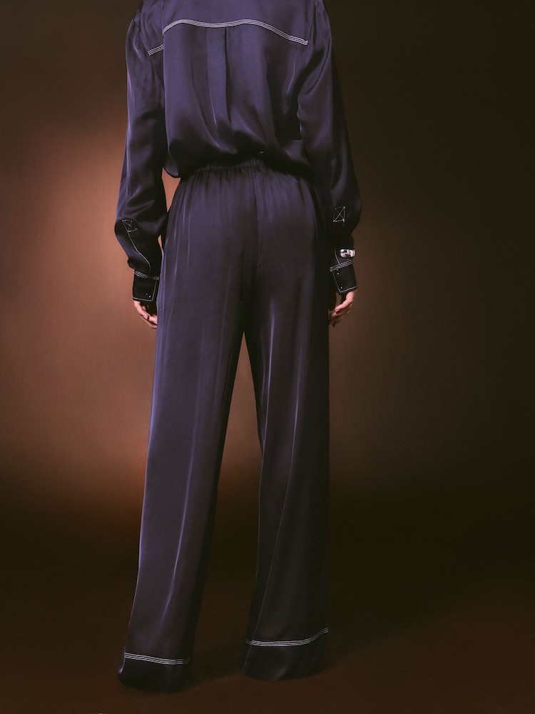 Nothing Ordinary Navy Contrast Stitch Satin Shirt - Image 11 of 11 Nothing Ordinary Navy Contrast Stitch Satin Shirt - Image 11 of 11