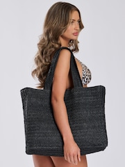 Negro - Bolso tote de hombro tejido de paja de South Beach - Imagen 1 de 5