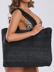 Negro - Bolso tote de hombro tejido de paja de South Beach - Imagen 3 de 5