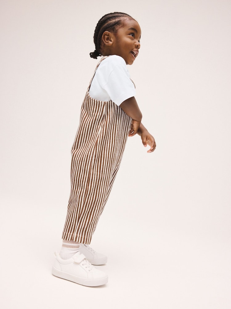 Brown and Off White Stripe Dungarees and T-Shirt Set (3mths-7yrs) - Image 2 of 9