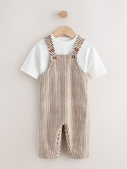 Brown and Off White Stripe Dungarees and T-Shirt Set (3mths-7yrs) - Image 5 of 9