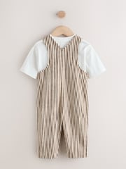 Brown and Off White Stripe Dungarees and T-Shirt Set (3mths-7yrs) - Image 6 of 9