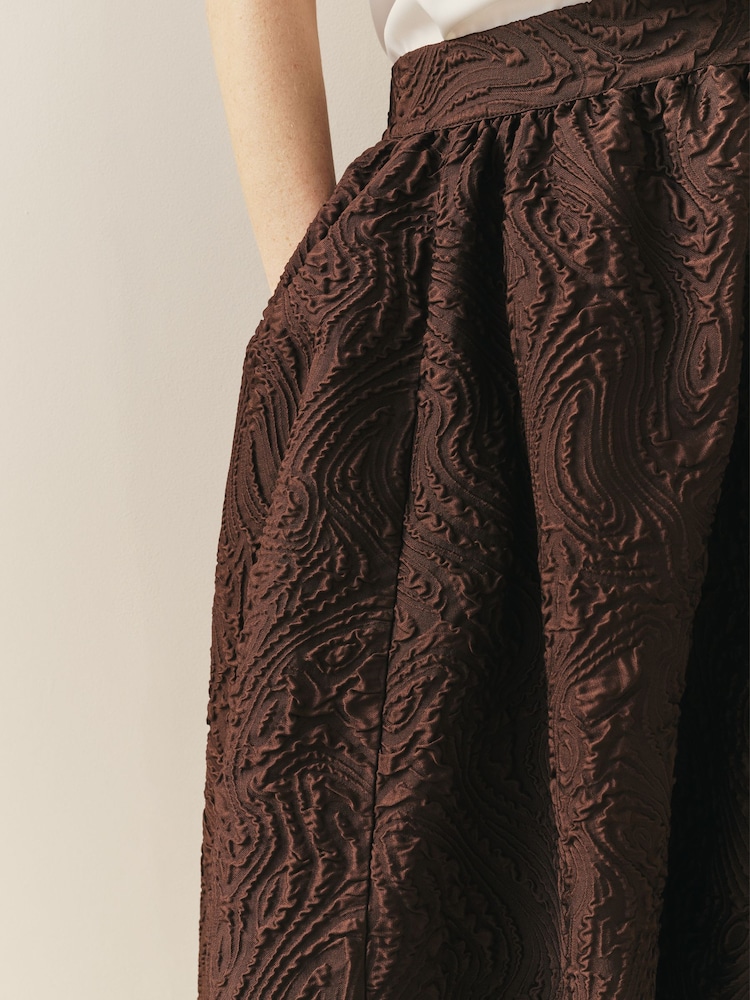 Nothing Ordinary Chocolate Brown Volume Jaquard Midi Skirt - Image 11 of 11 Nothing Ordinary Chocolate Brown Volume Jaquard Midi Skirt - Image 11 of 11