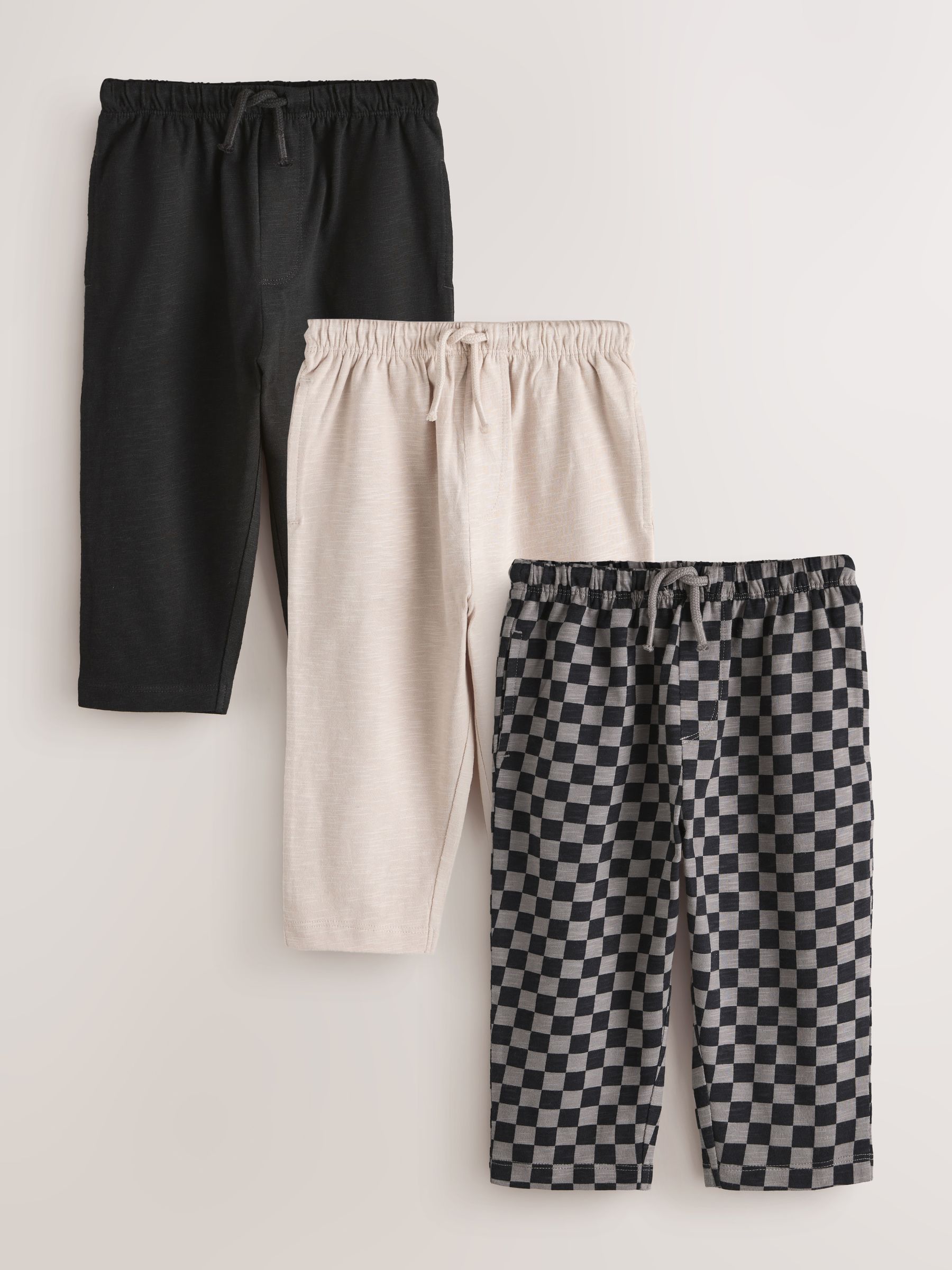 Buy Black Cement And Checkerboard Stripe Joggers 3 Pack (3mths