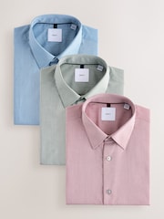 Pink/ көк / жашыл - Кадимки формада, оңой кам көрүлүүчү текстураланган бир манжеттүү акылдуу футболкалар 3 топтому - 9ичинен 1 сүрөт