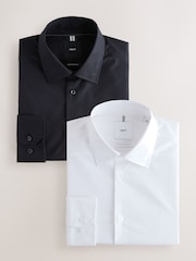 White/Black Cotton Stretch Long Sleeve Single Cuff Smart Shirts 2 Pack - Image 1 of 11