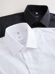 White/Black Cotton Stretch Long Sleeve Single Cuff Smart Shirts 2 Pack - Image 4 of 11