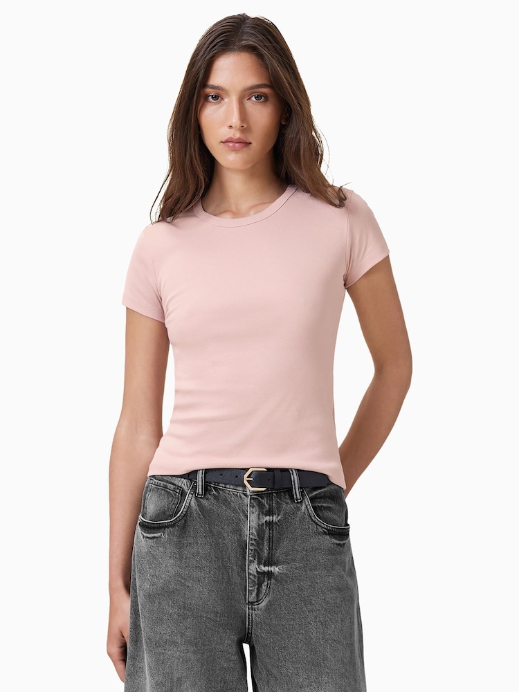 AllSaints Pink Slim Fit Stevie Short Sleeve T-Shirt - Image 2 of 8