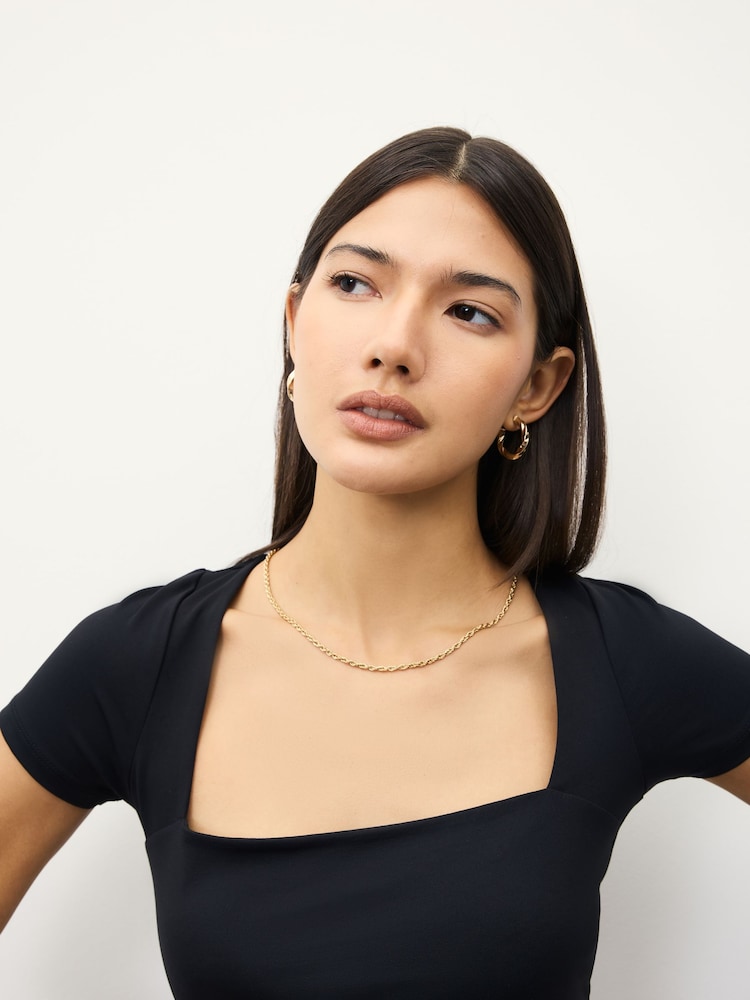 Black Soft Touch Square Neck Short Sleeve Top - Image 4 of 4 Black Soft Touch Square Neck Short Sleeve Top - Image 4 of 4