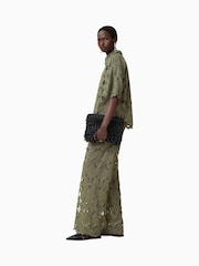 AllSaints Green Straight Fit Charli Embroidered Trousers - Image 1 of 8
