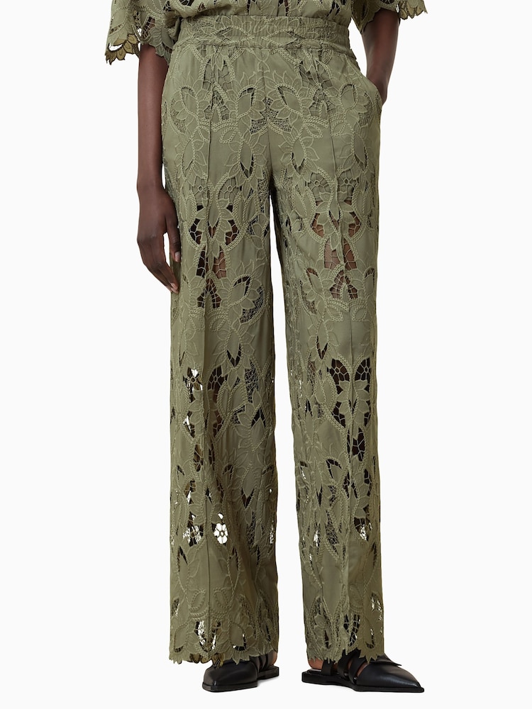 AllSaints Green Straight Fit Charli Embroidered Trousers - Image 2 of 8