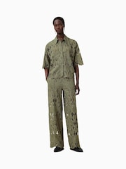 AllSaints Green Straight Fit Charli Embroidered Trousers - Image 4 of 8
