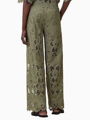 AllSaints Green Straight Fit Charli Embroidered Trousers - Image 6 of 8
