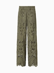 AllSaints Green Straight Fit Charli Embroidered Trousers - Image 8 of 8