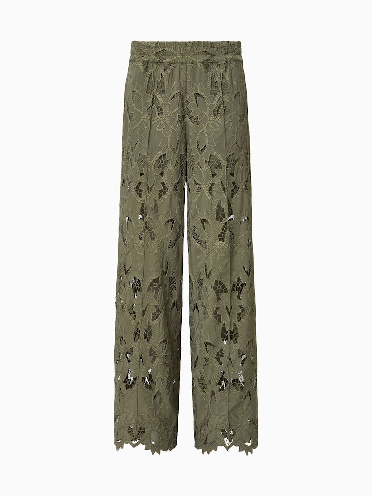 AllSaints Green Straight Fit Charli Embroidered Trousers - Image 8 of 8