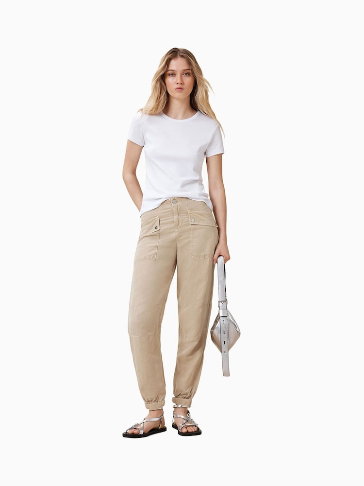AllSaints Brown Val High Rise Cargo Linen Blend Trousers - Image 1 of 9