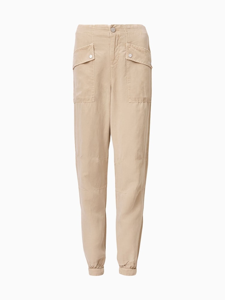AllSaints Brown Val High Rise Cargo Linen Blend Trousers - Image 9 of 9
