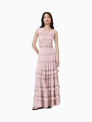 AllSaints Pink Talia Tiered Maxi Skirt - Image 1 of 9