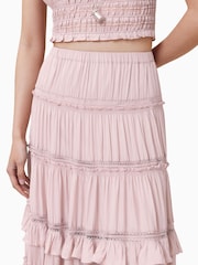 AllSaints Pink Talia Tiered Maxi Skirt - Image 3 of 9
