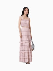 AllSaints Pink Talia Tiered Maxi Skirt - Image 6 of 9