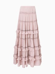 AllSaints Pink Talia Tiered Maxi Skirt - Image 9 of 9