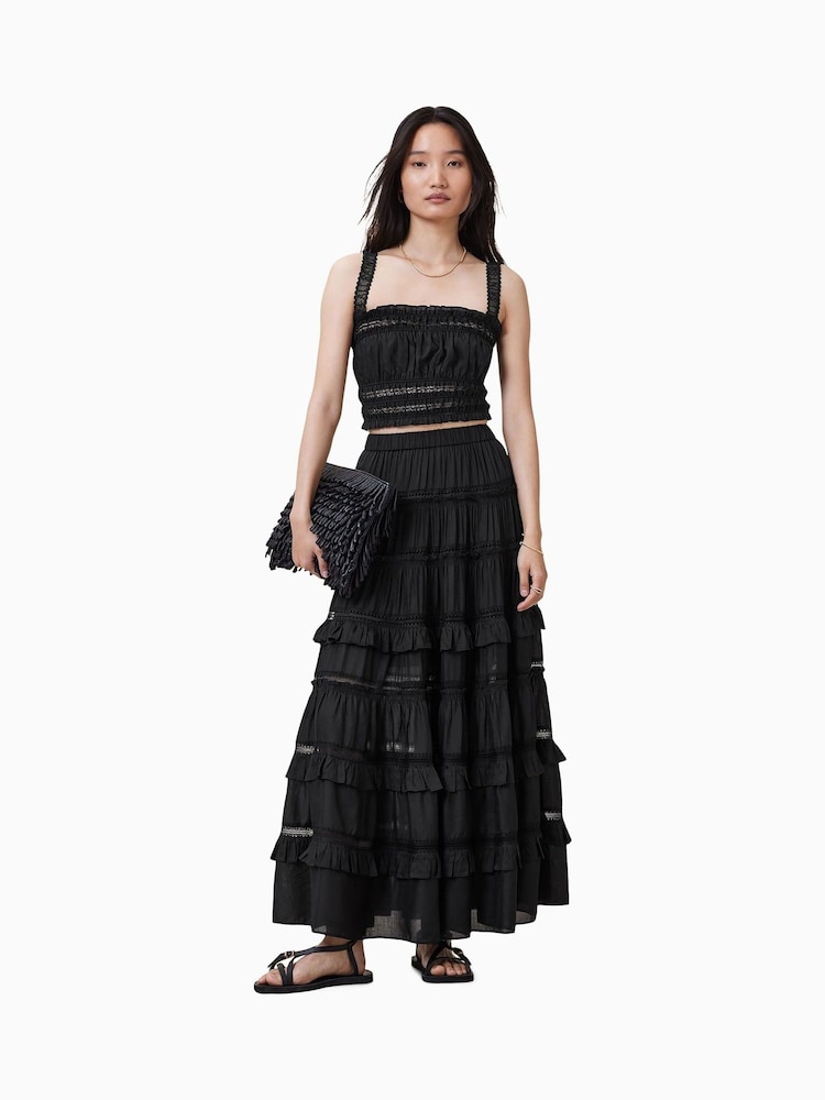 Черный - AllSaints Talia Tiered Maxi Skirt - Изображение 1 из 9