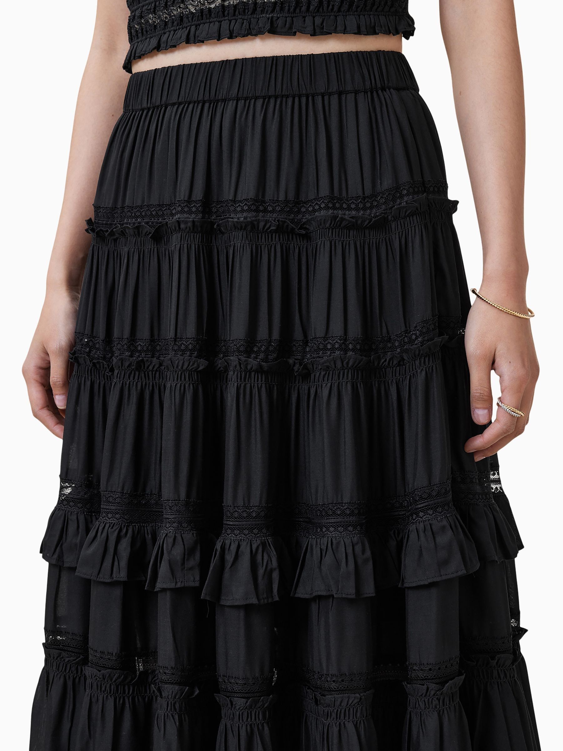 Buy AllSaints Black Talia Tiered Maxi Skirt from Next USA