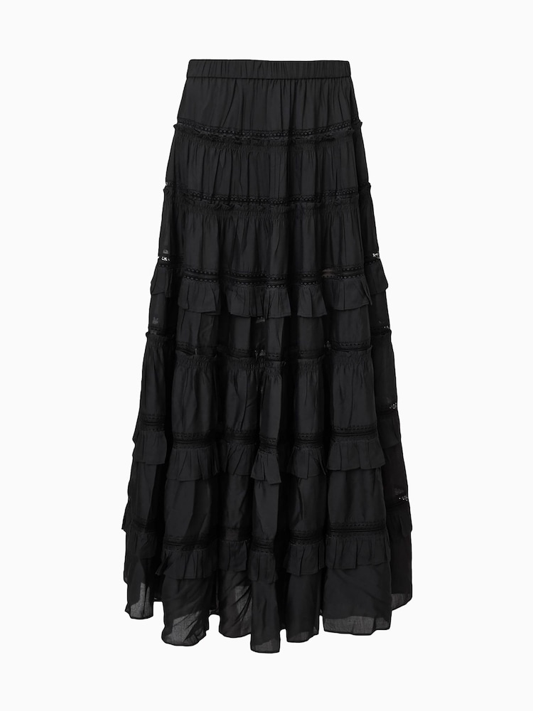 Черный - AllSaints Talia Tiered Maxi Skirt - Изображение 9 из 9