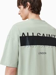 AllSaints Green Oversized Redact Embroidered Logo T-Shirt - Image 2 of 7